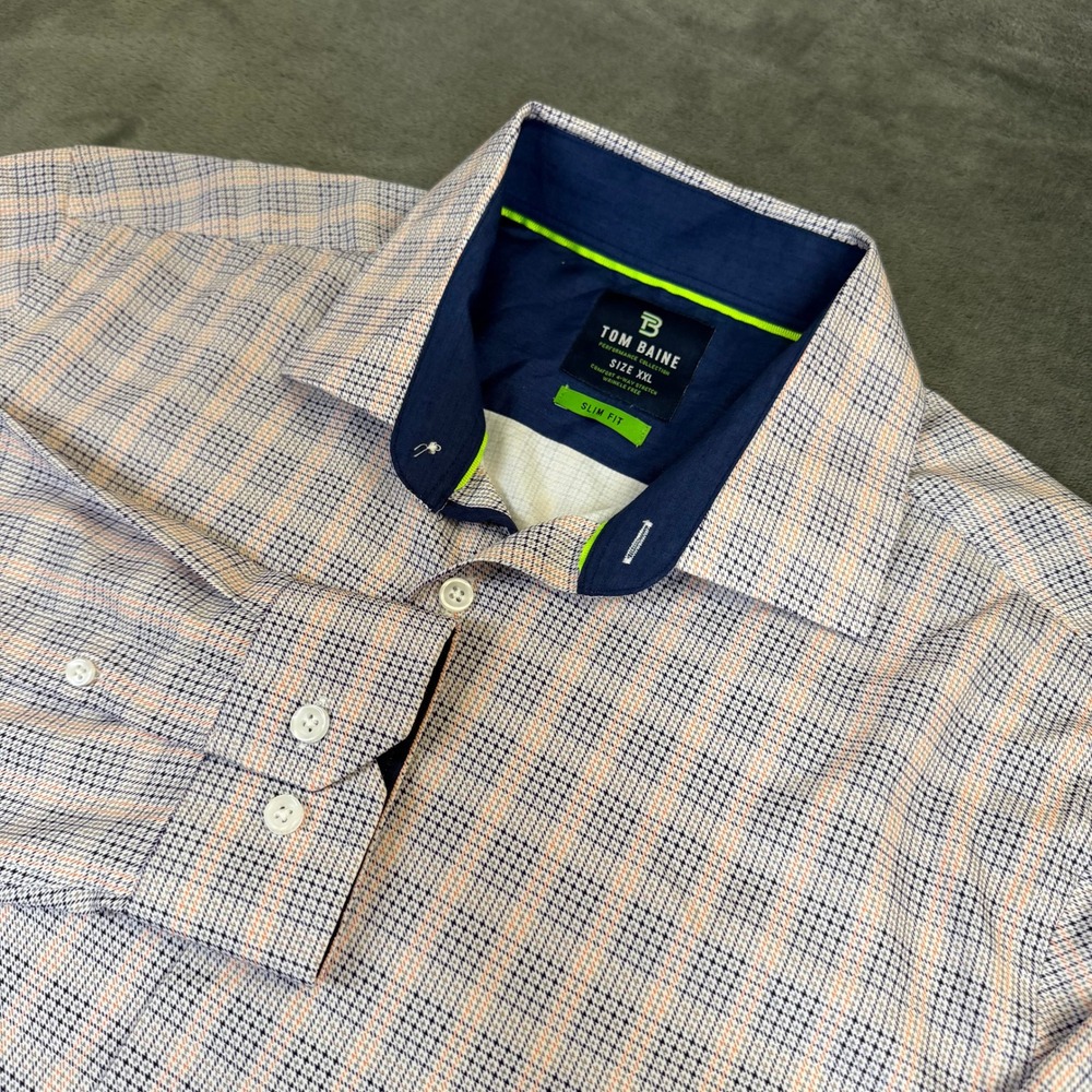 Tom Baine Performance Button Up Shirt Mens XXL 2XL Multicolor Slim Fit Stretch